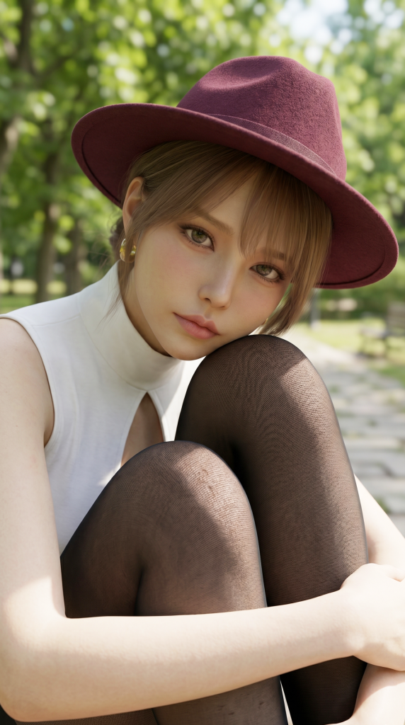 【黒パンスト】ハット帽を被った美脚美女。