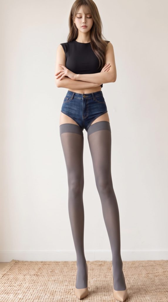 【画像】グレーカラーのサイハイソックスを履いた美脚美女