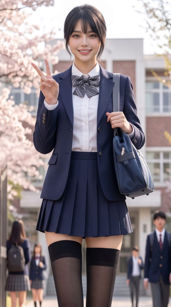 オーバーニーソックスを履いた制服コスプレイヤーの画像