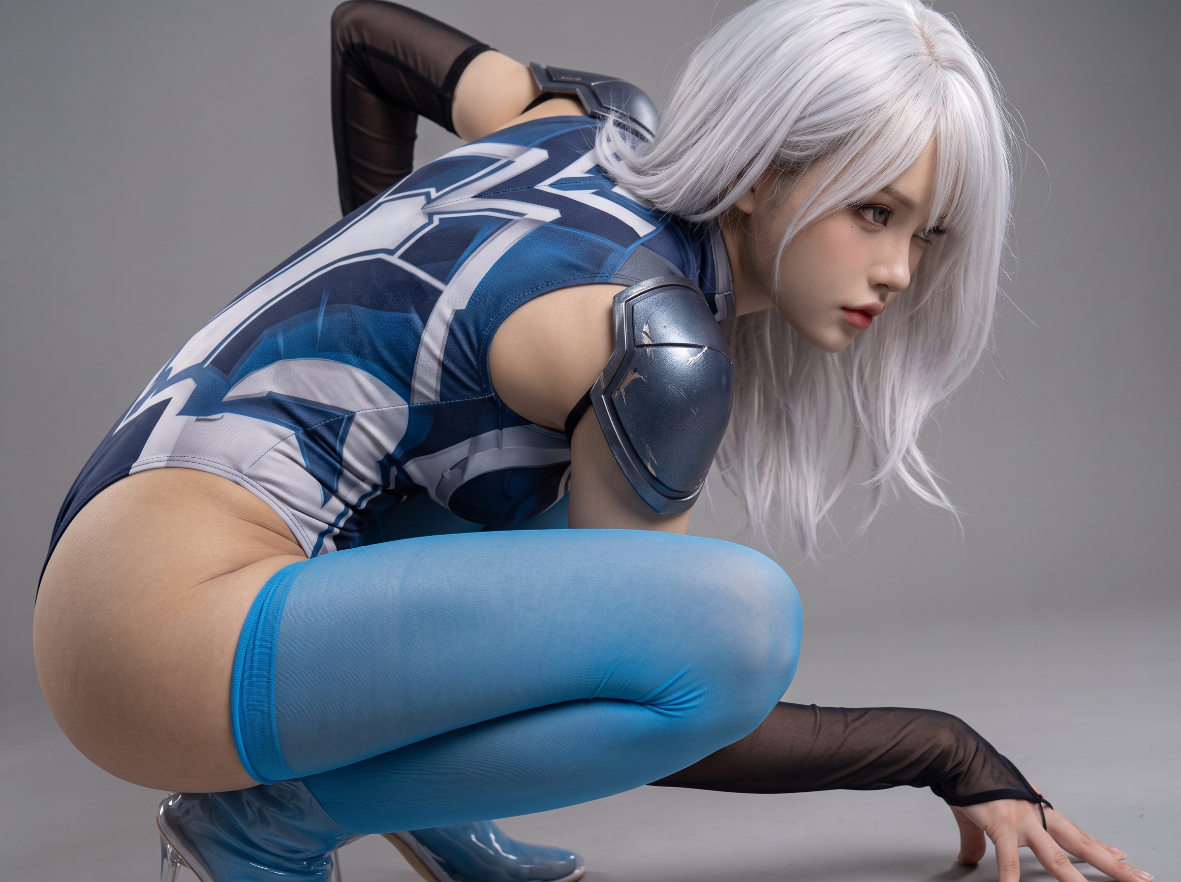 アニメの世界観に入り込んでいるサイハイソックスを履いた神美脚ギャルコスプレイヤーAI.co