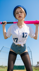 【美脚画像】野球ユニフォーム女子×サイハイソックス×ホットパンツ（下着姿あり）