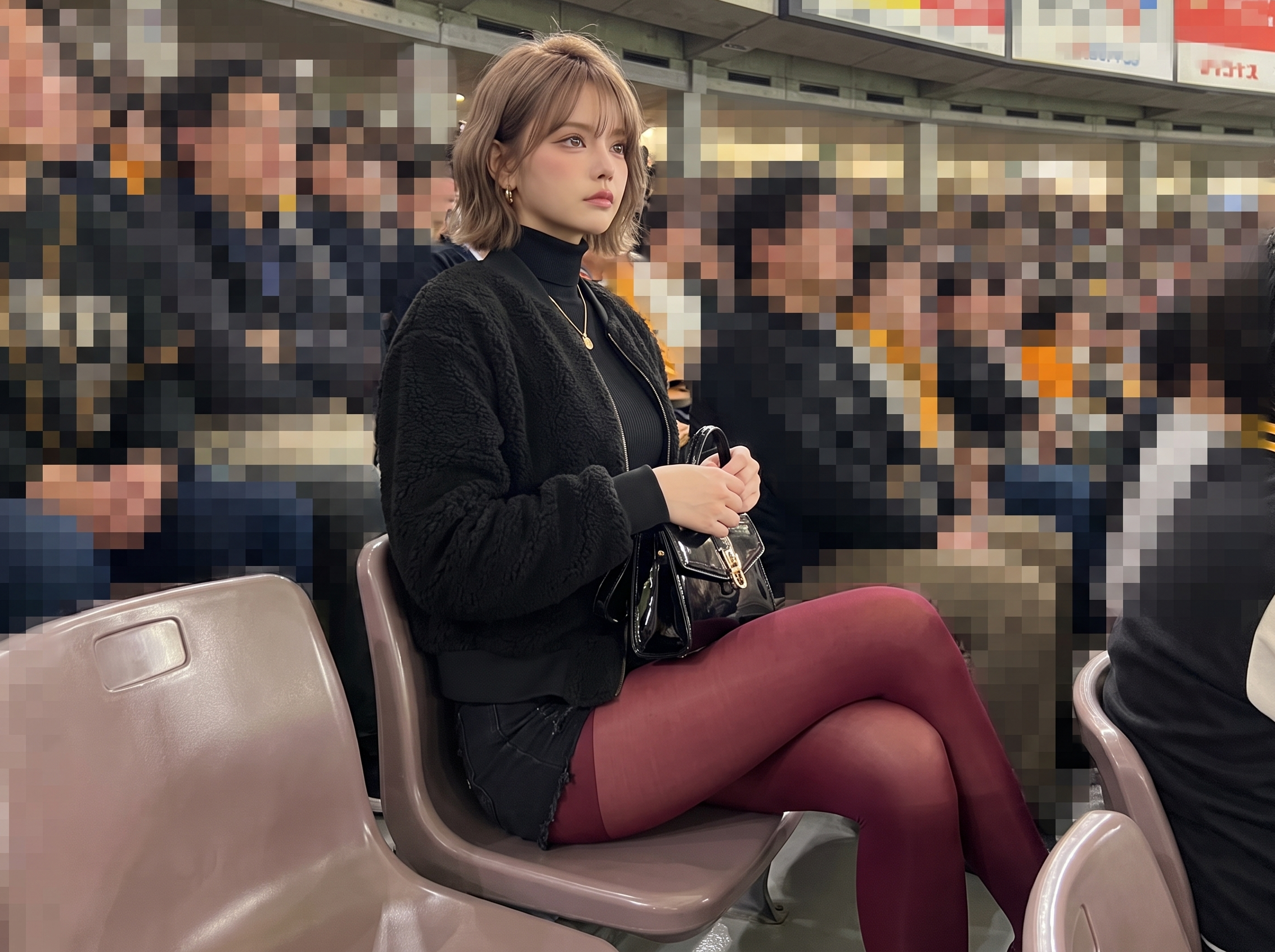 野球観戦している可愛すぎるカラータイツ美脚ギャル